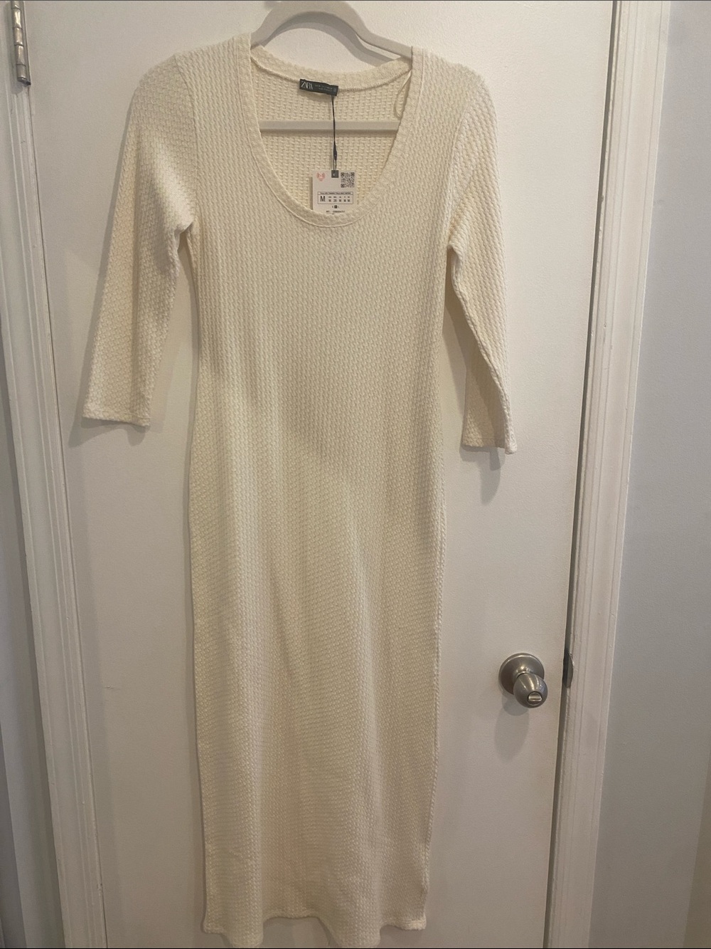 Zara Cream Knit Scoop-Neck Maxi Dress